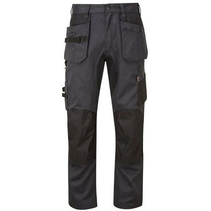 Black tactical pants with multiple pockets and straps on a white background