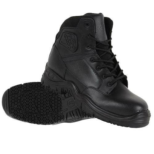 Black tactical boots on a white background