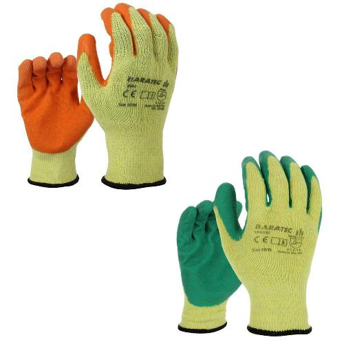 Pair of gloves with orange and green accents on a white background