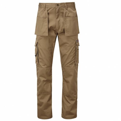 Tan cargo pants on a white background