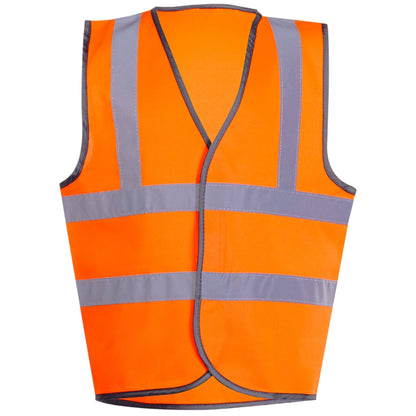 Orange safety vest with reflective stripes on a white background