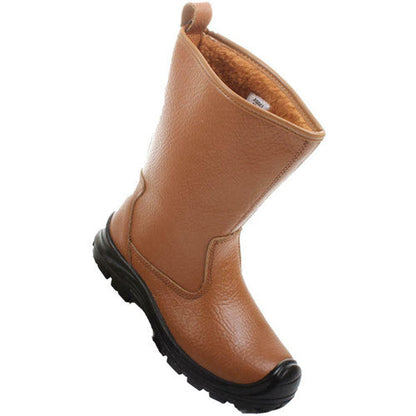 Brown work boot with black sole on a white background, featuring the DURUS Workwear logo.