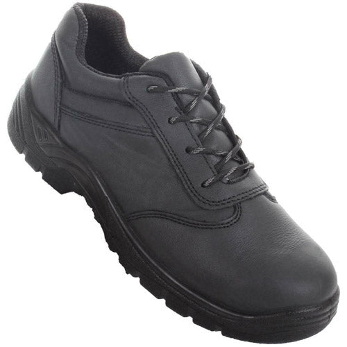 Black work shoe on a white background