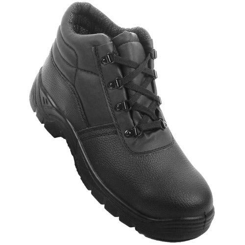 Black work boot with visible Durus Workwear branding on a white background